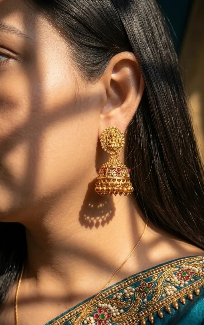 Lakshmi Oval Motif Antique Jhumkas